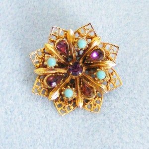 Sophisticated Gold, &quot;Garnet&quot; and Turquoise Barrette or Brooch, Party, Gala, Dressy, Prom