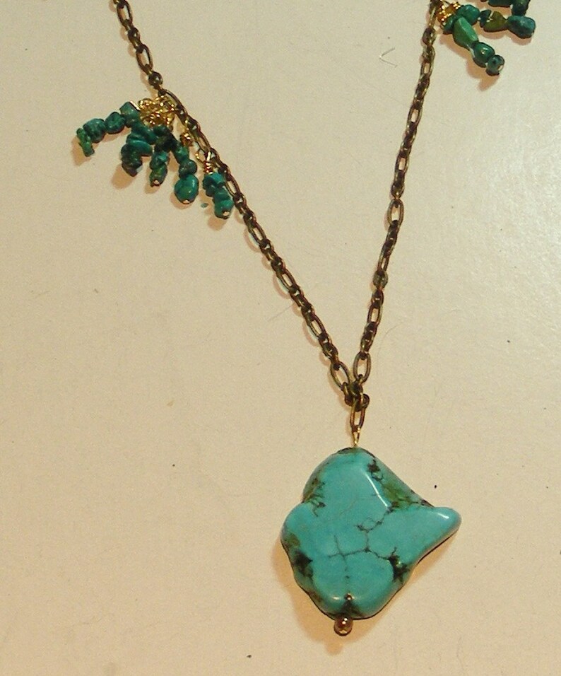 Unique Turquoise Necklace, Turquoise, Brass image 5