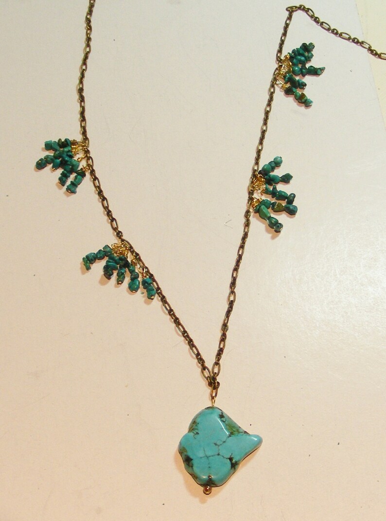 Unique Turquoise Necklace, Turquoise, Brass image 1