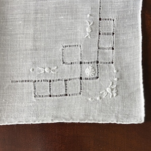 Fine Linen Embroidered Handkerchief with Drawn Thread Pattern