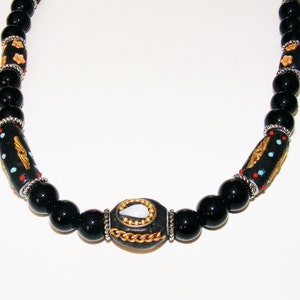 Indian Lac Beads with Black Necklace, India, Handmade, Traditional, Ethnic, Onyx