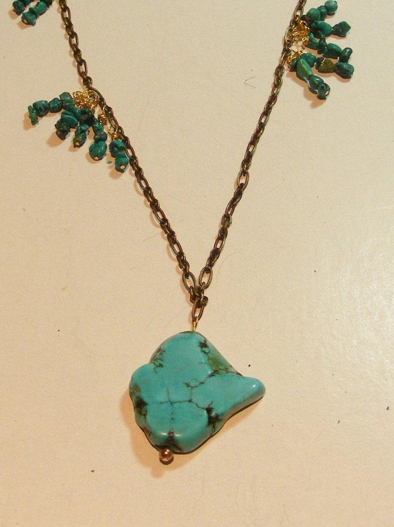 Unique Turquoise Necklace, Turquoise, Brass image 2