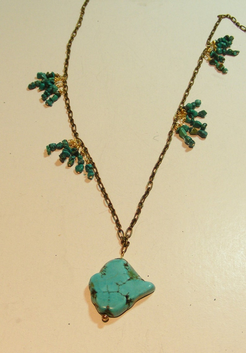 Unique Turquoise Necklace, Turquoise, Brass image 3