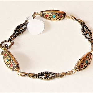 Brass and Turquoise Bracelet, Nepal, Tibet, Handcrafted, Ethnic