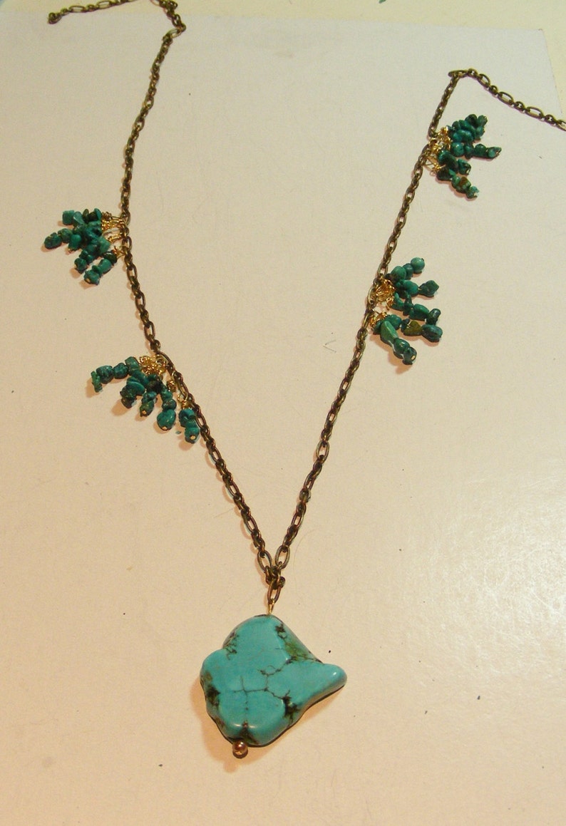 Unique Turquoise Necklace, Turquoise, Brass image 4