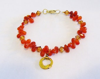 Carnelian and Gold Bracelet, Orange