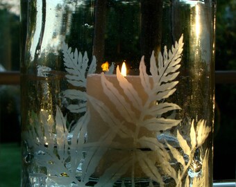 Hand-Etched Recycled Glass Candle Holder - SALE - marked down from 115 to 80 dollars