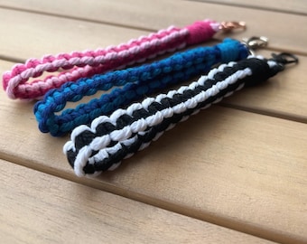 Two-tone Macrame Wristlet, multiple colours available, macrame wrist strap lanyard