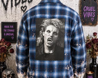 The Lost Boys Hand Bleached Flannel Shirt, Vampire Movie Shirt, 80s Horror Flannel, Gothic Horror Clothing