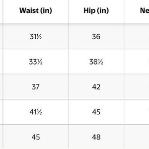 Puede incluir: Una tabla de tallas con texto negro sobre fondo blanco. Las columnas est&aacute;n etiquetadas como Size, Chest (in), Waist (in), Hip (in), Neck (in) y Sleeve (in). Las filas enumeran las tallas S, M, L, XL y 2XL con medidas en pulgadas.