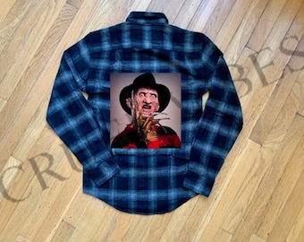 Camisa de franela de terror de Freddy Krueger, con estampado termoadhesivo.