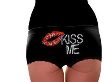 Kiss Me Rhinestone Seamless Cheeky Hipster