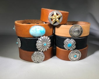 Western Style Wrist Cuffs With Various Conchos and Sizes