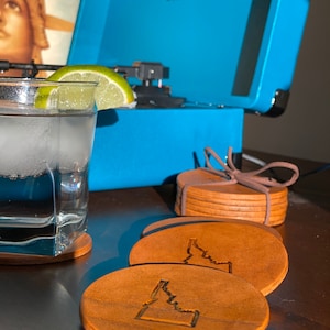 Handcrafted Leather Idaho Coaster Set – Rustic and One-of-a-Kind / 6 Pack Gift Set