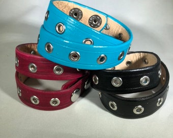 Double Wrist Cuff with Nickel Eyelets in Black, Turquoise or Oxblood