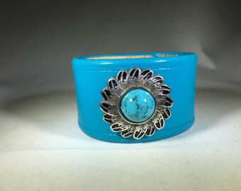 Medium Turquoise and Nickel Concho Wrist Cuff