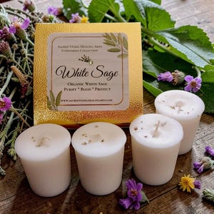 White Sage Candles, Box of 4 Soy Protection Votives, Organic Altar Ritual Clearing & Purifying Candles, Housewarming Gift Reiki Healing