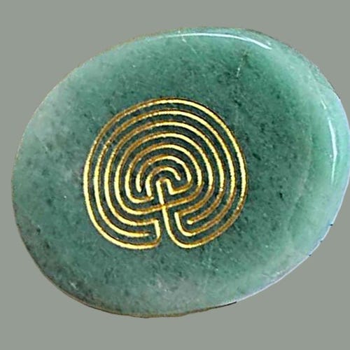 Aventurine Labyrinth Stone w/Pouch Druid Cretan Style Exclusive Celtic Talisman Pocket Crystal Keepsake Gift Maze Hedge Liminal Ritual Altar