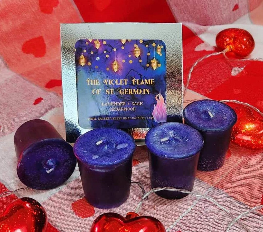 Violet Flame Candles Box of 4 Votives ascension Ascended Master St