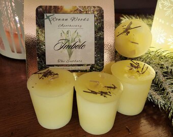 Imbolc Votive Candles Rowan Woods Druid Witch Fire Ritual Sabbat Brigid Candlemas Celtic Spring Rose Quartz Citrus Vervain