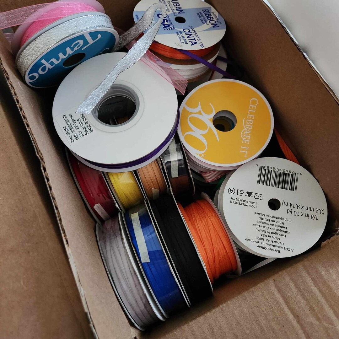 Ribbon Miscellaneous Box of 25 Various Sizes Colors Clearing Overstock ...