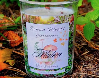 Mabon Sabbat Candle +Bonus Ritual, Wiccan Wheel of The Year Fall Autumnal Equinox Soy Candle, 12oz Candle Harvest of Fruit & Trees Festival