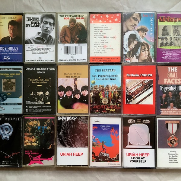 Individual Classic Rock Cassette Tape Beatles Rolling Stones Neil Young Jefferson Airplane British Invasion Buddy Holly Deep Purple Motown