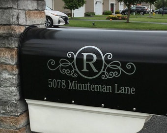 Mailbox decal with personalized monogram and address numbers