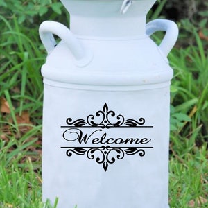 Welcome monogram decal | Milk can decal | Front porch decor | Front door decal | Farmhouse Style vinyl sticker