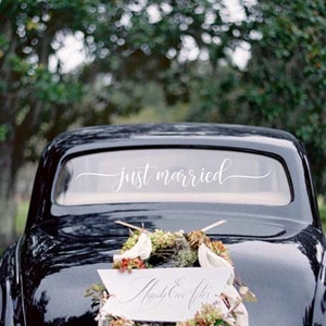 "Just Married" Car Decal Sticker - Personalized Wedding Window Decor - High Gloss Vinyl