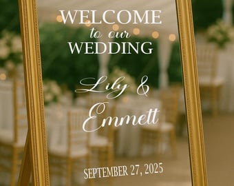 Personalized Wedding Mirror Decal: Elegant Vinyl Sign, Easy to Apply