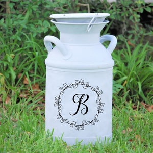 Wreath Personalized Monogram decal , Milk Can Decal Decorating, Wreath initial decal, Porch decorating, Milk Can decal only, Milk Can decal