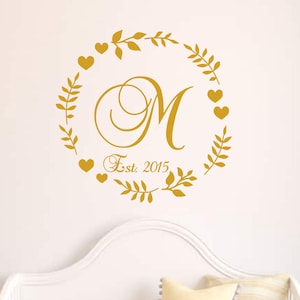 Wreath Monogram Decal | Wedding Decal |  Last Name Decal | Last Name Initial | Wedding Decals for Signs