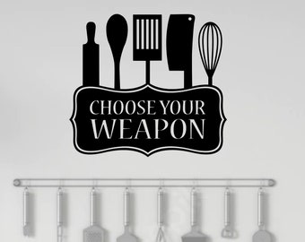 Décalcomanie murale en vinyle pour ustensiles de cuisine Choisissez votre arme