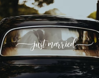 Décalcomanie en vinyle Just Married pour fenêtre de voiture - décoration de voiture de mariage personnalisée, décalcomanie de voiture de fuite, décalcomanie de voiture des jeunes mariés, jour du mariage romantique