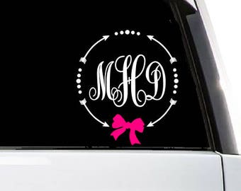 Circle monogram | Monogram Decal | Vine monogram car decal | Arrow monogram car decal | monogram Car sticker | Car decal |