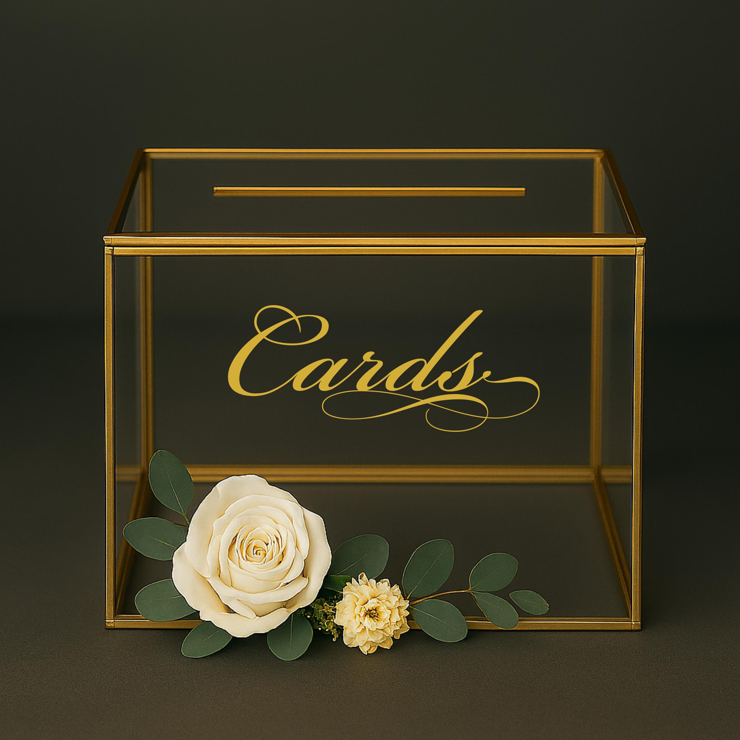 Personalized Glass & Wood Wedding Card Holder Box - Rectangle With Free Custom Engraving
