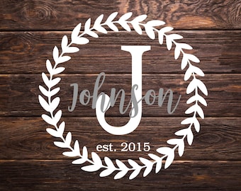 Wreath Monogram Decal | Wedding Decal |  Last Name Decal | Last Name Initial | Wedding Decals for Signs