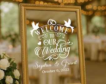 Custom Wedding Mirror Decal - "Welcome to our wedding" Wedding Welcome Sign Vinyl Lettering, Custom Date & Names