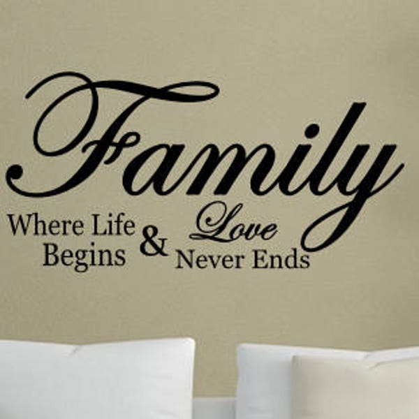 Family Wall Decal | Living room decal | Family where life begins | Wall Decal and Murals | Wall Art | Family Wall Art | Inspirational Quotes