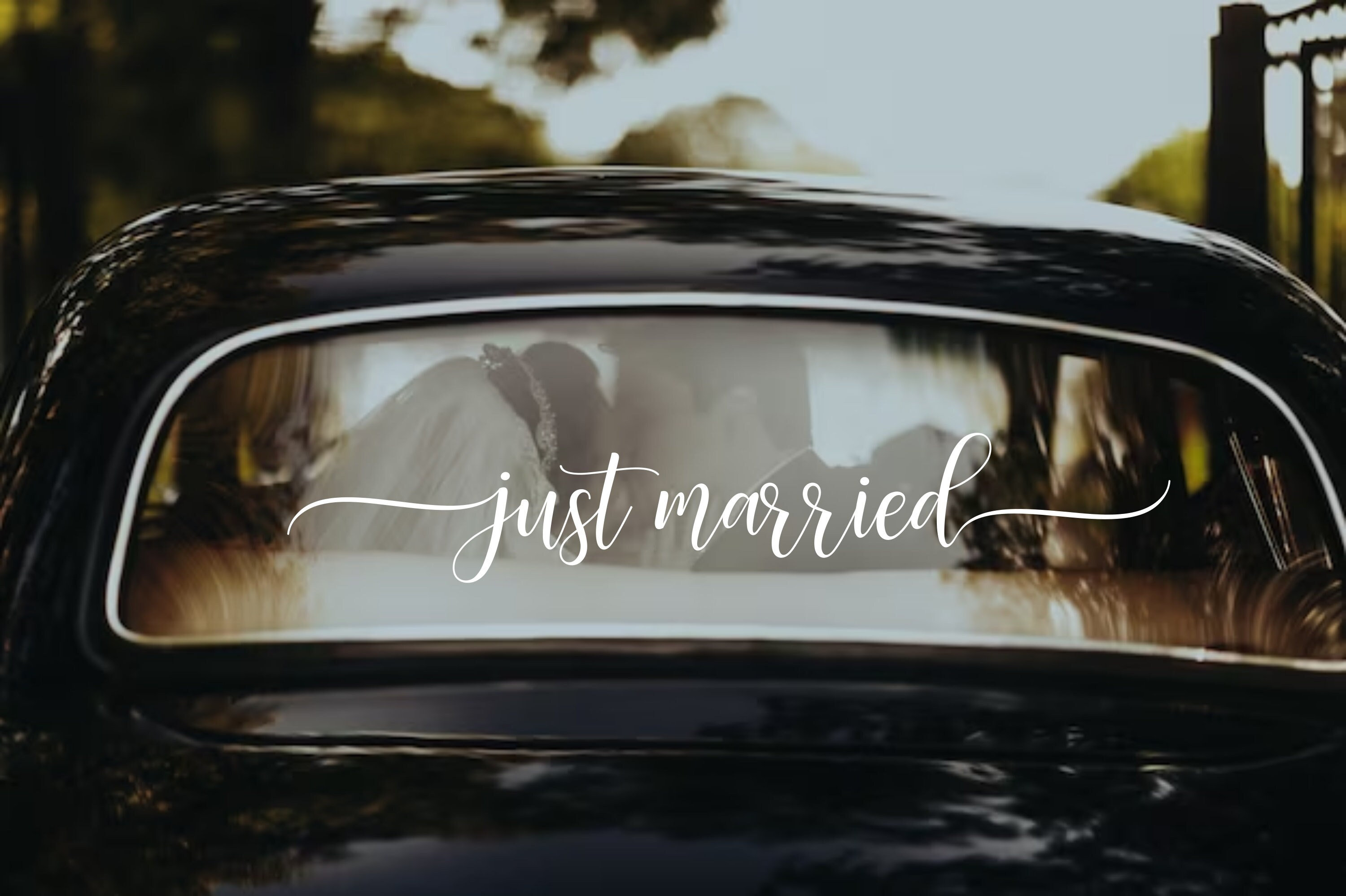 Vinyl Decal 26X5 Just Married Car Decorations, Removable, Elegant Just  Married Decorations Add Sparkle to Any Event, Bridal Shower, Church Wedding