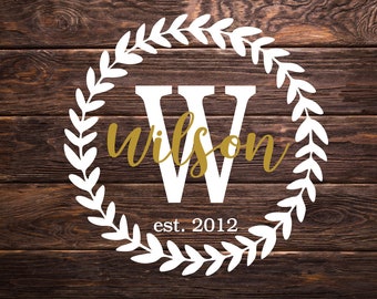 Noodle Board Decal | Wreath Monogram Decal | Last Name Decal | Last Name Initial | Wedding Decals for Signs