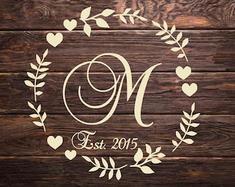 Wreath Monogram Decal | Wedding Decal |  Last Name Decal | Last Name Initial | Wedding Decals for Signs