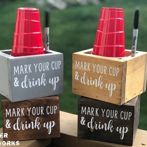 Mark Your Cup & Drink Up, Wooden Cup Holder, Wooden Mark Your Cup and Drink Up Holder
