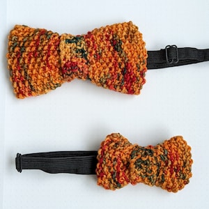 Hand Knit Daddy and Me Father and Son Baby Noble Heritage Kente Cloth Like Orange Red Green Black Bowtie Set Father&#39;s Day Gift Ready to Ship