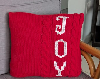 Christmas Joy 16"x16" Cable Stitch Throw Accent Decorative Hand Knit Pillow Home Decor Hypoallergenic