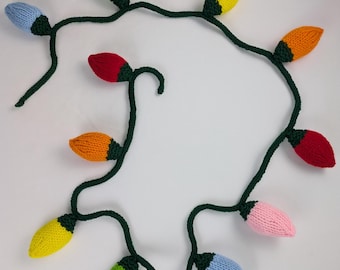 Hand Knit Christmas Lights Garland: Multi-Colored Holiday Decor