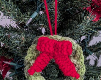 Set of 4 Mini Variegated Green Wreath Christmas Tree Ornaments