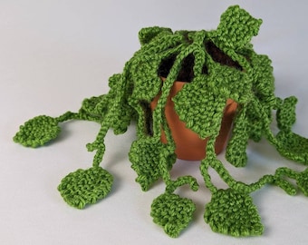 Hand Knit Light Lime Green Pothos Vine Hanging Plant with 3" Terracotta Pot Faux Indoor House Plant Garden Home Decor Ready to Ship Gift
