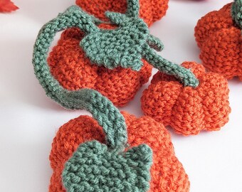 Hand Knit Pumpkin Patch Garland Set of 7 Orange Pumpkins for Fall Thanksgiving Mantle or Centerpiece Decor Ready to Ship